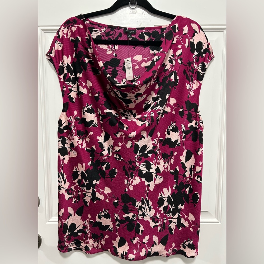 Talbots Satin Cowl-Neck Shell Silhouette Roses